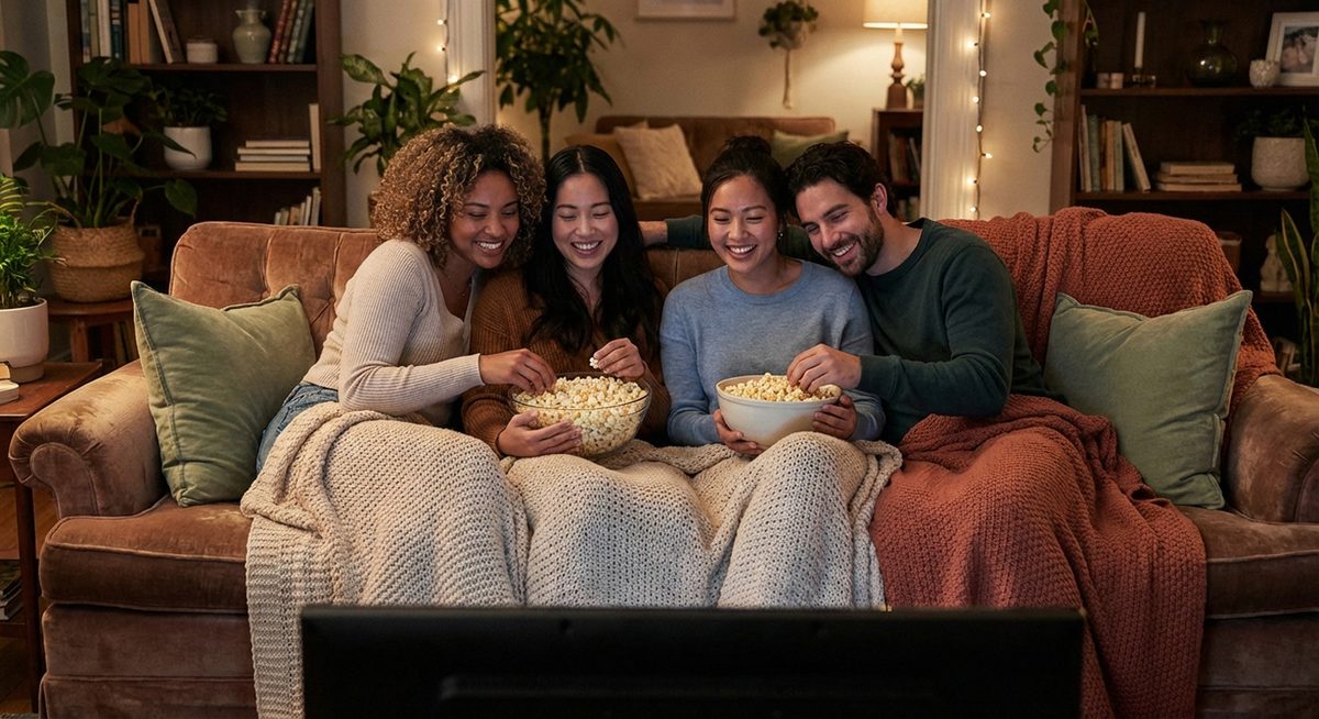 Freunde schauen gemeinsam inspirierende Filme auf Netflix