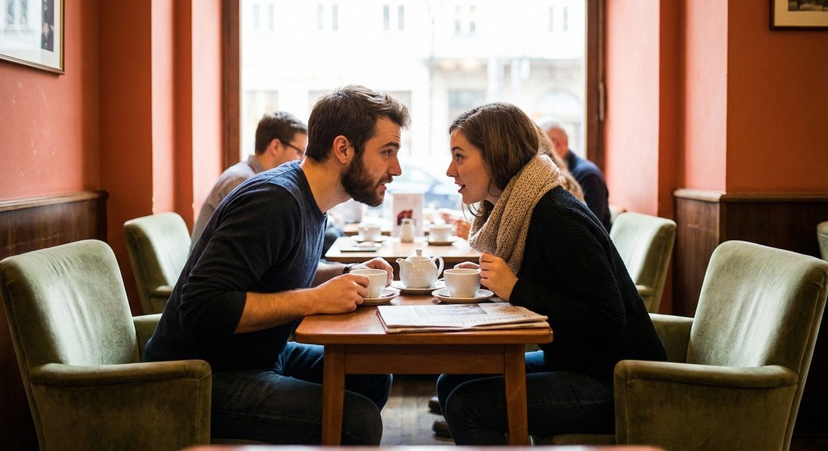 Zwei Freunde im tiefen Gespräch in einem Café